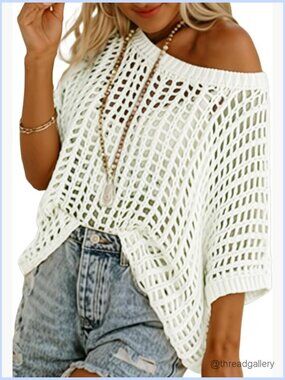 Hollow Out Crochet Knit Sweater Beach Coverup Pullover